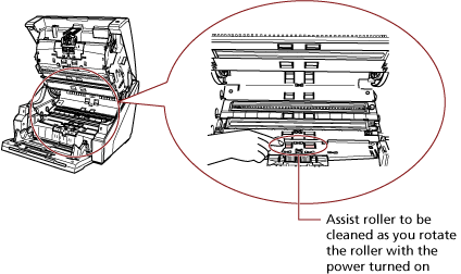 Cleaning the Assist Rollers on the Paper Path Lower-Side