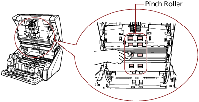 Cleaning the Pinch Roller on the Paper Path Upper-Side