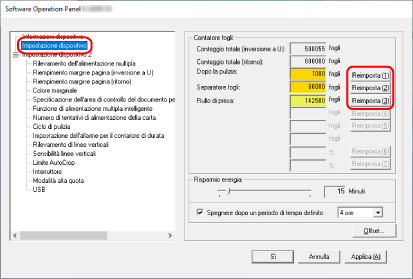 Azzeramento dei contatori dei fogli
