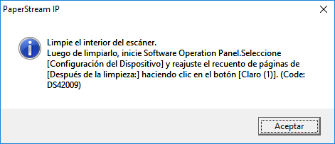 Mensaje que indica la limpieza