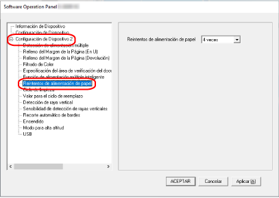 Reintentos de alimentación de papel