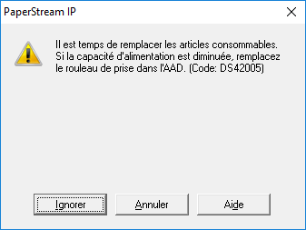 Message pour remplacer les consommables