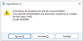Message pour remplacer les consommables