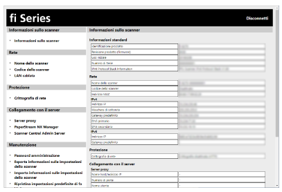 Finestra [Informazioni sullo scanner] per Impostazioni di rete di fi Series
