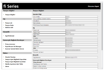 fi Series Ağ Ayarları için [Tarayıcı Bilgisi] Penceresi