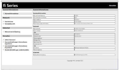Das Fenster [Scannerinformationen] für fi Series-Netzwerkeinstellungen