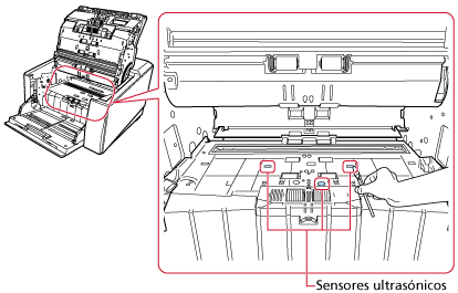 Limpieza del sensor ultrasónico en el lado inferior de la ruta del papel